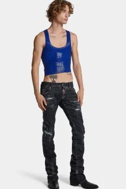 Black Destroyed Wash Sharpei Flared Bootcut Jeans