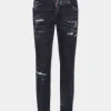 Black Destroyed Wash Skater Jeans