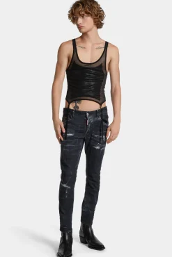 Black Destroyed Wash Skater Jeans