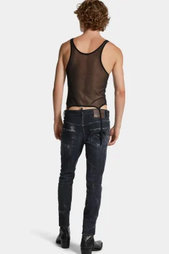 Black Destroyed Wash Skater Jeans