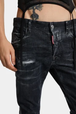 Black Destroyed Wash Skater Jeans