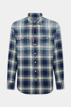 D2 Washed Check Indigo Dropped Shoulder Shirt