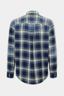 D2 Washed Check Indigo Dropped Shoulder Shirt