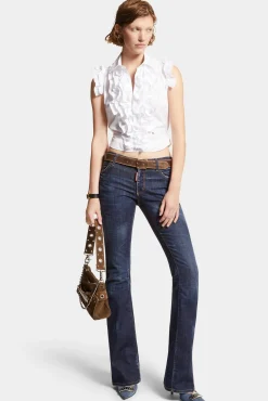 Dark Clean Wash Medium Waist Flare Jeans
