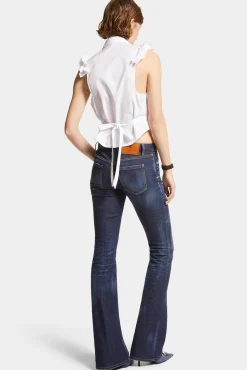 Dark Clean Wash Medium Waist Flare Jeans