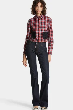 Dark Rince Wash Medium Waist Flare Jeans