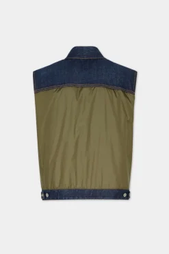 Dark Urban Wash Denim Puffer Vest