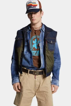 Dark Urban Wash Denim Puffer Vest