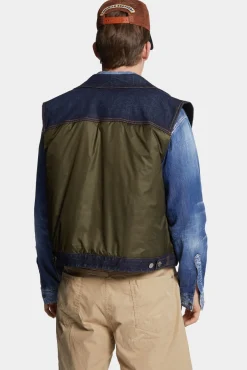 Dark Urban Wash Denim Puffer Vest