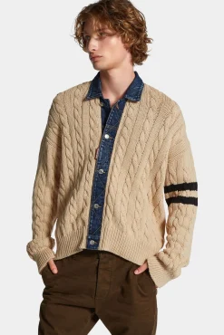 Denim Detail Knit Cardigan