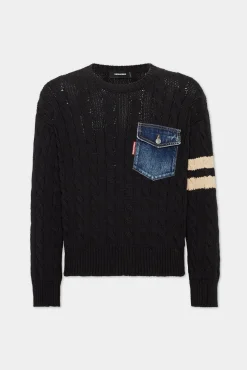 Denim Detail Knit Pullover
