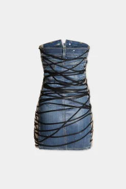 Light Frozen Wash Lace Up Jean Dress
