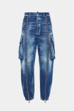 Medium Filo Blu Wash Zipped Cargo Pant