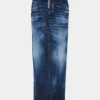 Medium Wash Front Split Jean Skirt