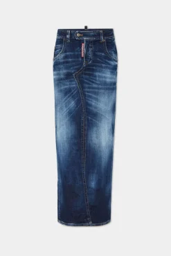 Medium Wash Front Split Jean Skirt