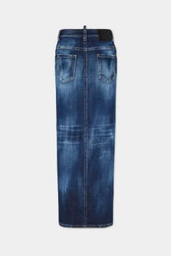 Medium Wash Front Split Jean Skirt