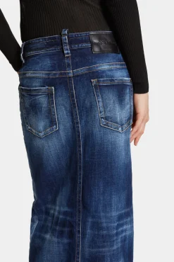 Medium Wash Front Split Jean Skirt