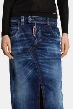 Medium Wash Front Split Jean Skirt