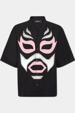 Notch Collar Studded Mask Shirt