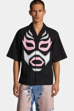 Notch Collar Studded Mask Shirt