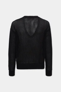Open-Knit V Neck Pullover