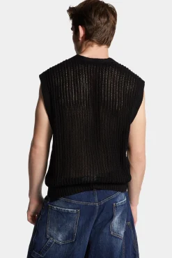 Open-Knit V Neck Vest