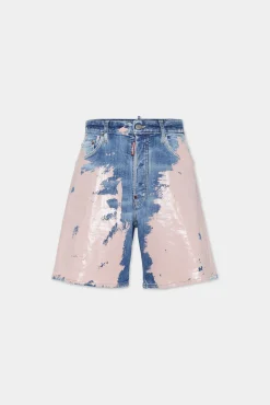Pink Latex Wash Boxer Jean Shorts