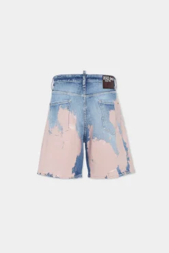 Pink Latex Wash Boxer Jean Shorts