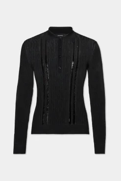 Sequin Stripe Knit Polo