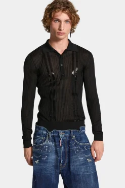 Sequin Stripe Knit Polo