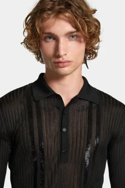 Sequin Stripe Knit Polo